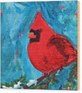 Cardinal Red Bird Watercolor Modern Art Wood Print