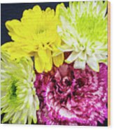 Carnation And Chrysanthemums - Aerial View On Black. Wood Print
