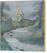 Castle By Stream Wood Print