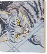 Cat Alert Wood Print