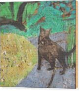 Cat In A Garden Wood Print