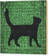 Cat In The Matrix Black And Green Wood Print