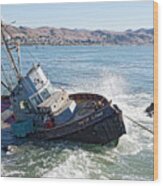 Catch Of The Day -- Abandoned Fishing Boat In Cayucos, California Wood Print
