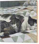 Cats On The Quilt Wood Print