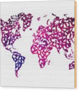 Cats World Map Purple Wood Print