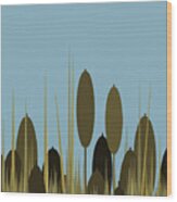 Cattails And Blue Sky Wood Print