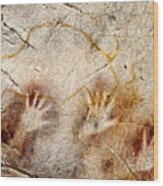 Cave Of El Castillo Hands And Bison Wood Print