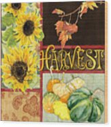 Celebrate Abundance - Harvest Fall Leaves Squash N Sunflowers W Paisleys Wood Print