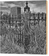 Cemetery Fence Post  And Sky Wood Print