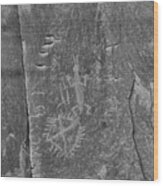 Chaco Petroglyph Figures Black And White Wood Print