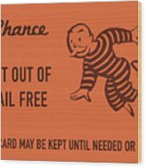 Chance Card Vintage Monopoly Get Out Of Jail Free Wood Print