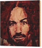 Charles Manson Portrait Fresh Blood Wood Print