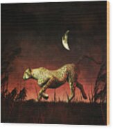 Cheetah Hunting During The African Night Wood Print