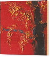 Cherry Blossom Tree - Red Yellow Wood Print