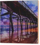 Cherry Grove Pier Sunrise Watercolor Wood Print