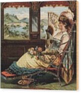 Chicago And Alton Railroad - Woman Sitting On Reclining Chair - Vintage Advertising Poster Wood Print