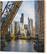 Chicago Downtown and Kinzie Street Railroad Bridge Wood Print