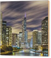 Chicago River To Trump Tower Wood Print