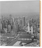 Aerial View Of Chicago Skyline And Marina Towers Wood Print