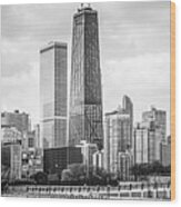 Chicago Skyline Panorama Black And White Photo Wood Print
