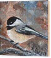 Chickadee In  The Fall Wood Print