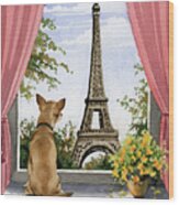 Chihuahua In Paris Wood Print