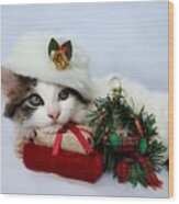 Christmas Kitten Wood Print