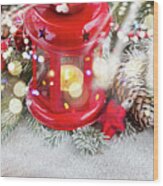 Christmas Red Lantern Wood Print