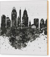Cincinnati Skyline Black And White Wood Print