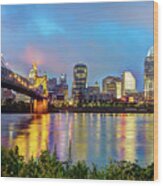 Cincinnati Skyline Cityscape Art - Color Wood Print