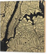 Cities Of Gold - Golden City Map New York On Black Wood Print