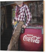 Classic Coca-cola Cowboy Wood Print