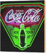 Classic Coca-cola Neon Sign Wood Print