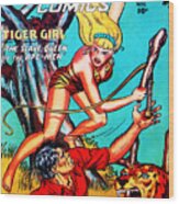 Classic Comic Book Cover Fight Comics Tiger Girl 77 Wood Print