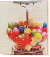 Closeup Of Colorful Gumballs In Candy Dispenser Wood Print