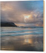 Cloudy Sunset At Hanalei Bay Wood Print