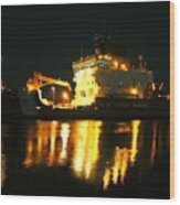 Coast Guard Cutter Mackinaw At Night Wood Print