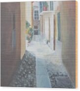 Cobblestone Alley Wood Print