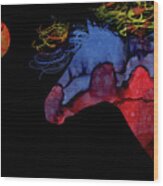 Colorful Abstract Full Moon Wild Horse Painting Wood Print by Michelle Wrighton