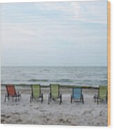 Colorful Beach Chairs Wood Print