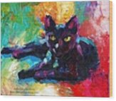 Colorful Black Cat Painting By Svetlana Wood Print