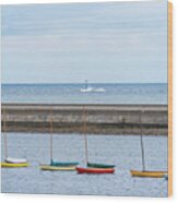 Colorful Boats Lined Up By The Marblehead Harbor Causeway Marblehead Ma Wood Print