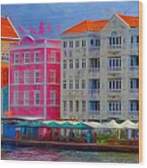 Colorful Buildings In Curacao Wood Print