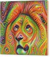 Colorful Crazy Lion Deep Dream Wood Print
