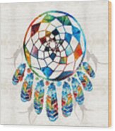 Colorful Dream Catcher By Sharon Cummings Wood Print