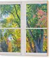 Colorful Forest Rustic Whitewashed Window View Wood Print