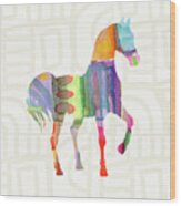 Colorful Horse 3- Art By Linda Woods Wood Print