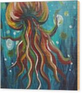 Colorful Jellyfish Wood Print