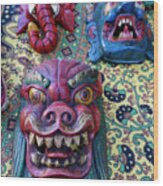 Colorful Nepalese Masks Wood Print