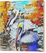Colorful Pelican Wood Print